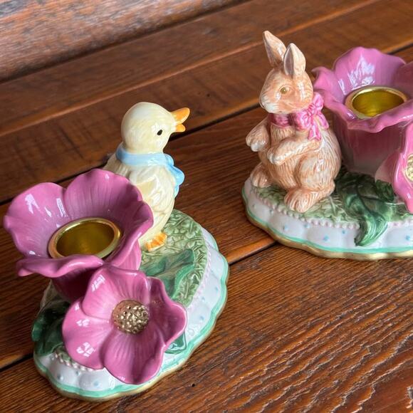 Vintage Easter Duck & Bunny Ceramic Candle Holders Spring Home Decor Set Cute - Picture 2 of 10